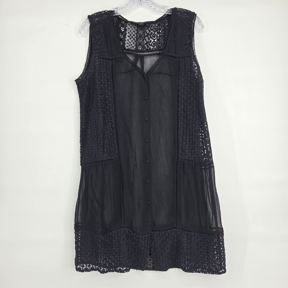 AllSaints Lace Panel Dress Medium Black Sheer Boho Goth Romantic Grunge Edgy